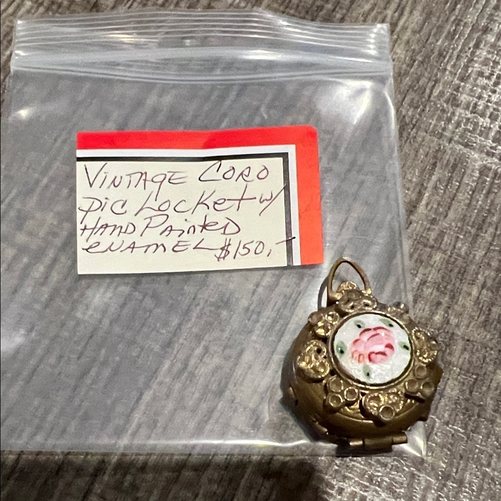 Coro Gold Locket with Floral Enamel